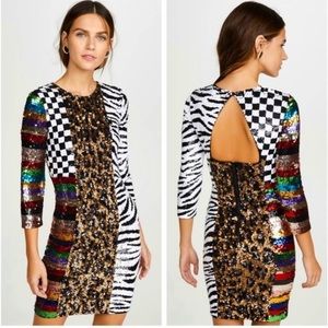 Alice And Olivia Jae Multi Sequin Patchwork Keyhole-back Sheath Dress
